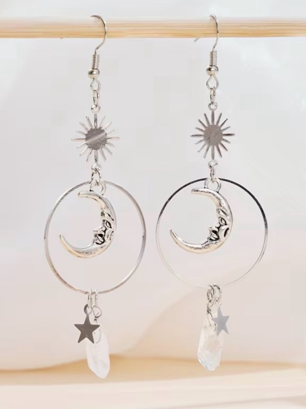 Moon Child Silver Hoops w/ Crystals 🌙